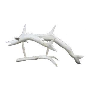 Canadian Inuit Caribou Antler Bone Carving of 2 Whales on Base