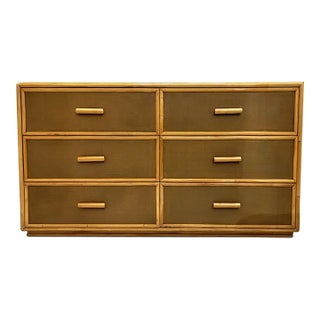 Vintage Rattan Painted Grasscloth Chest For Sale