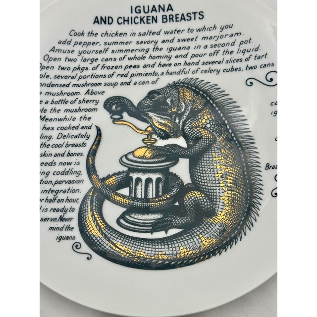 Fornasetti 1960s Mid-Century Modern Piero Fornasetti Iguana and Chicken Breasts Recipe Plate for Fleming Joffe For Sale - Image 4 of 11