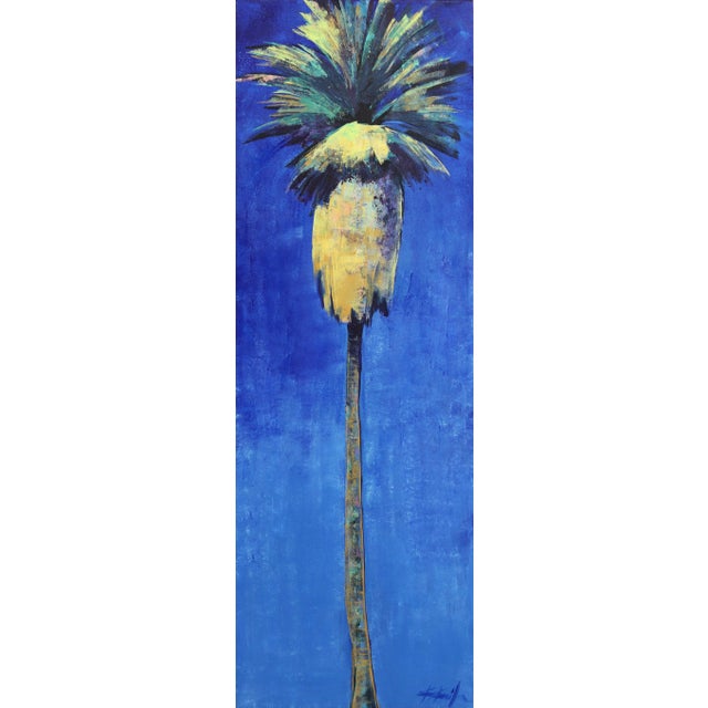 Late Afternoon Blues - Tall Palm Tree Original Landscape Artwork by Kathleen Keifer For Sale