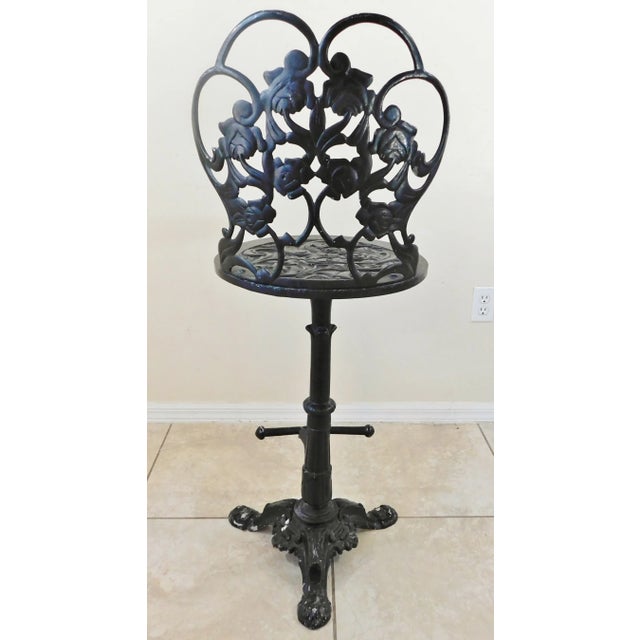 Metal Vintage Mid Century Ornate Black Aluminum Roses Paw Foot Swivel Bar Stool For Sale - Image 7 of 12