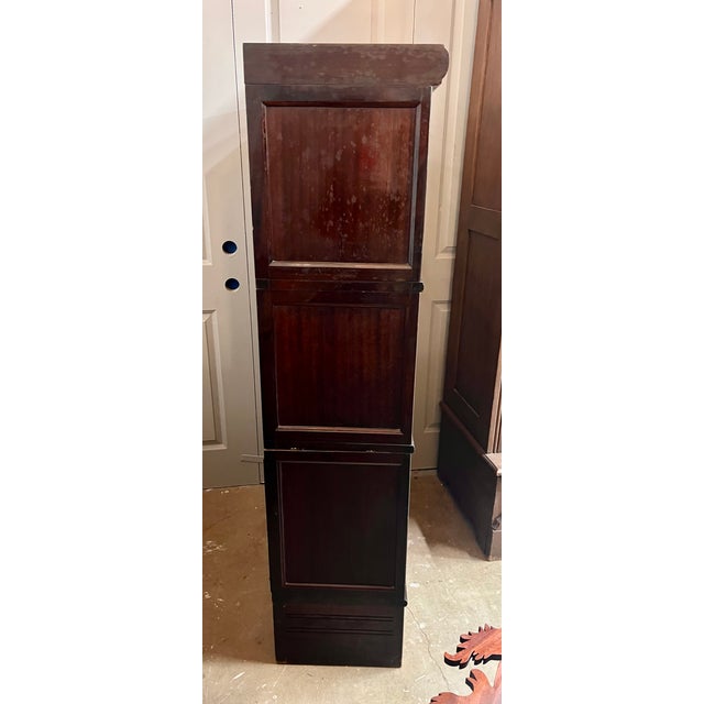 French 1940s French Mahogany 3-Stack Barrister Bookcase W/Beveled Glass For Sale - Image 3 of 13