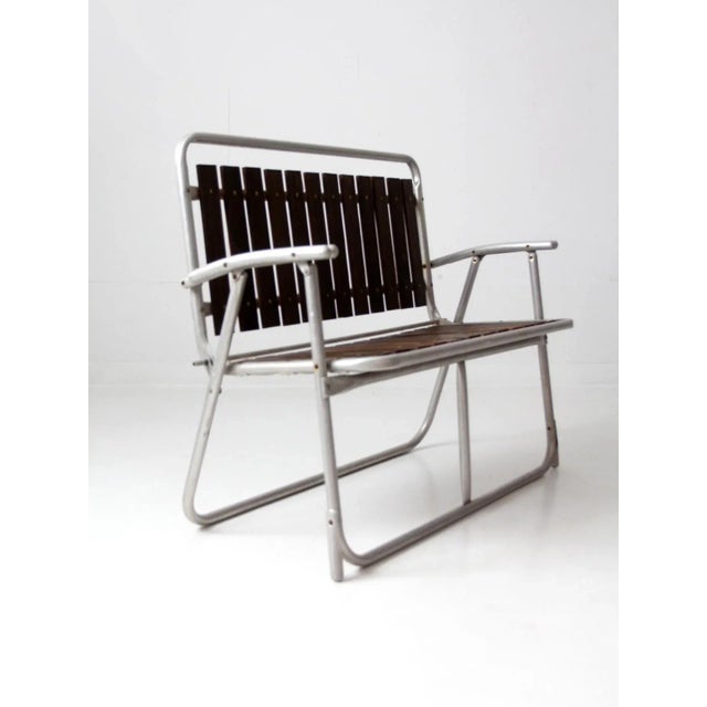 Brown Mid Century Folding Outdoor Chair and Table Set For Sale - Image 8 of 13