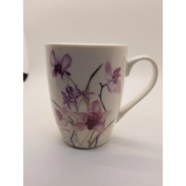 Vintage Asian Inspired Porcelain Orchid Handpainted Coffee Cup For Sale - Image 4 of 4