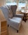 A Pair of Custom Blue Wingback Chairs Blue Herringbone by Mitchell Gold & Bob Williams / Navy Blue Linen by Restoration Hardware For Sale - Image 15 of 18