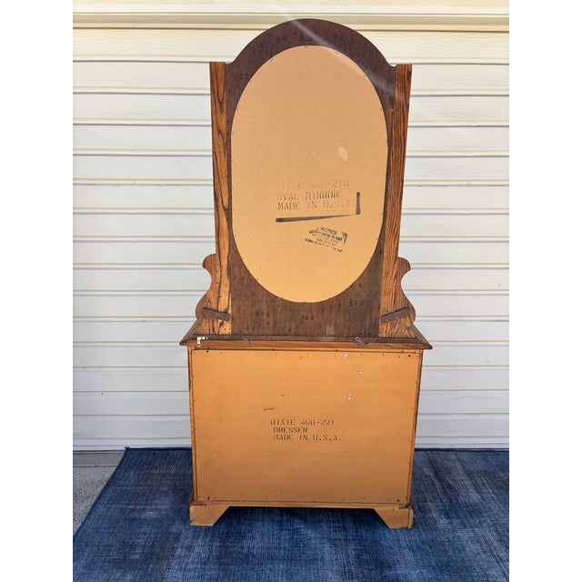 1980s 1980s Dixie Furniture Recollections Rustic Country French Solid Oak Chest With Oval Table Mirror For Sale - Image 5 of 12