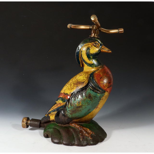 Vintage Cast Iron Lawn Sprinkler, Sitting Wood Duck, Nuydea Foundry Chairish