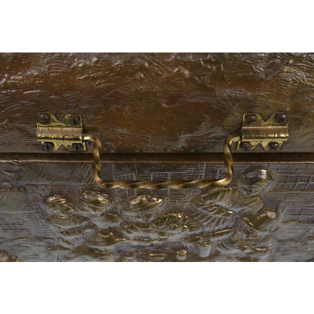 Mid-Century Modern Large Chest with Sculpted Copper Relief, Belgium, 1930s For Sale - Image 3 of 13