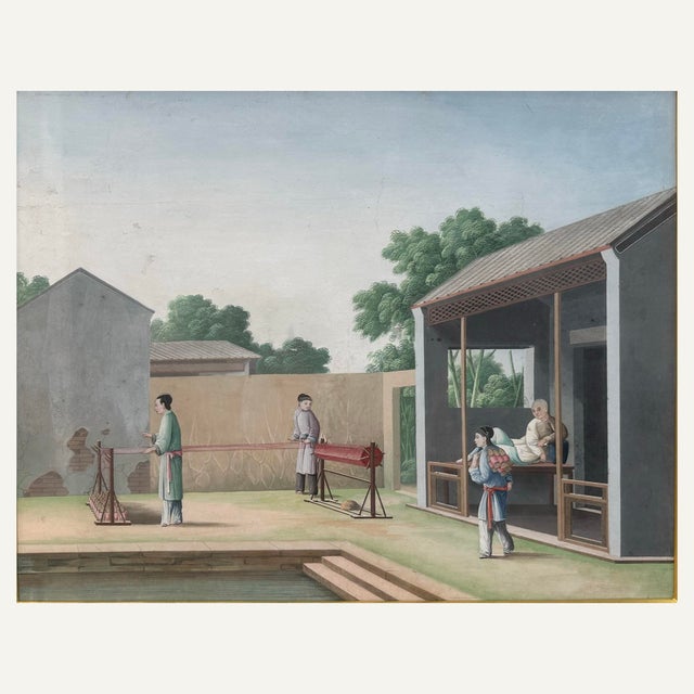 Set of 4 Chinese export gouaches depicting 4 stages (probably originally a set of 9-12 paintings) of silk production....