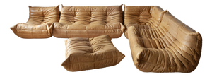 Togo Living Room Set in Camel Brown Leather by Michel Ducaroy for Ligne Roset, 1979, Set of 5