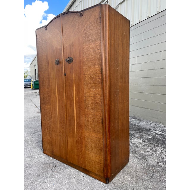 Art Deco Vintage Austinsuite Oak Double Wardrobe For Sale - Image 3 of 13