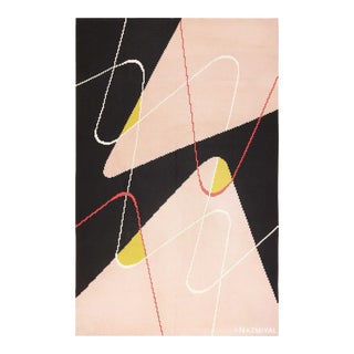 Nazmiyal Collection Black and Cream Flat Woven Vintage French Art Deco Rug For Sale