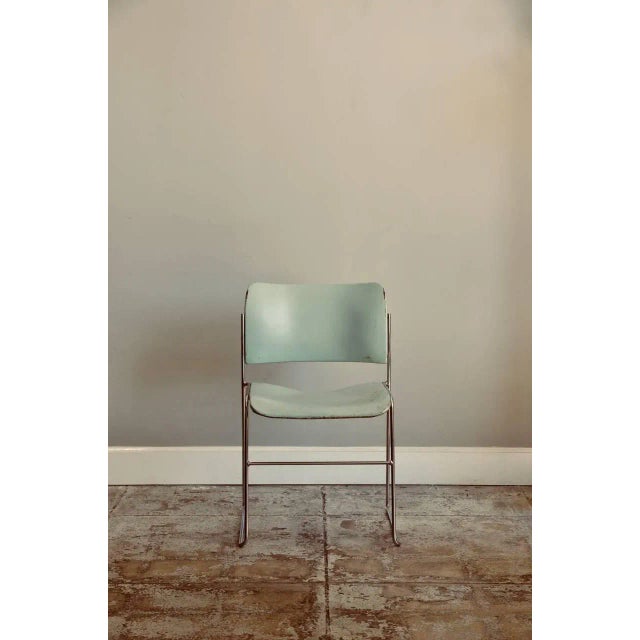 Teal 1970s Vintage Teal and Chrome David Rowland 40/4 Stacking Chairs- Set of 6 For Sale - Image 8 of 9
