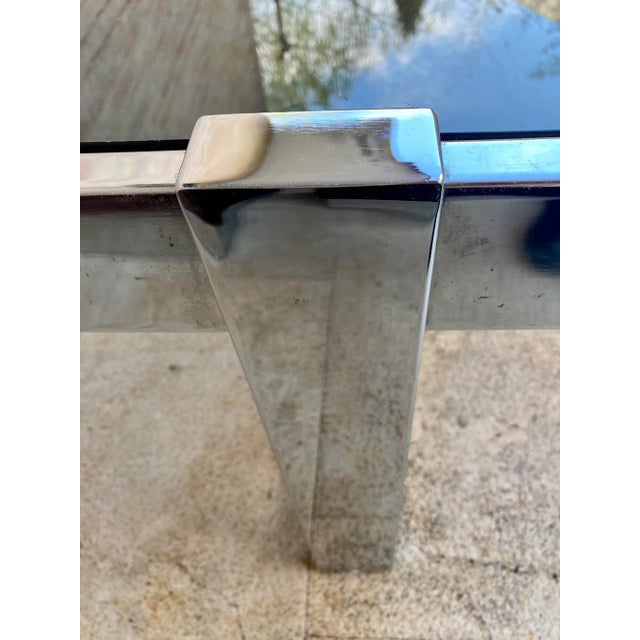 Square Smoked Glass & Steel Coffee or Side Table with 4 Nesting Stools, 1970s, Set of 5 For Sale - Image 14 of 15