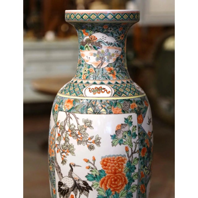 Chinese Mid-Century Chinese Hand-Painted Famille Verte Porcelain Vase For Sale - Image 3 of 12