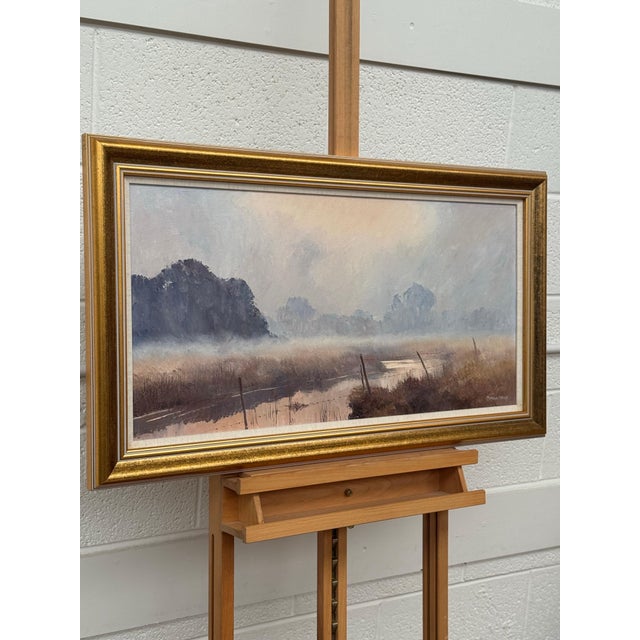 A serene river landscape at dawn with misty trees and soft, warm morning light 1987 Circa For Sale - Image 13 of 18