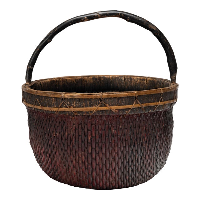 Chinese Lacquered Harvest Basket, C. 1900 For Sale
