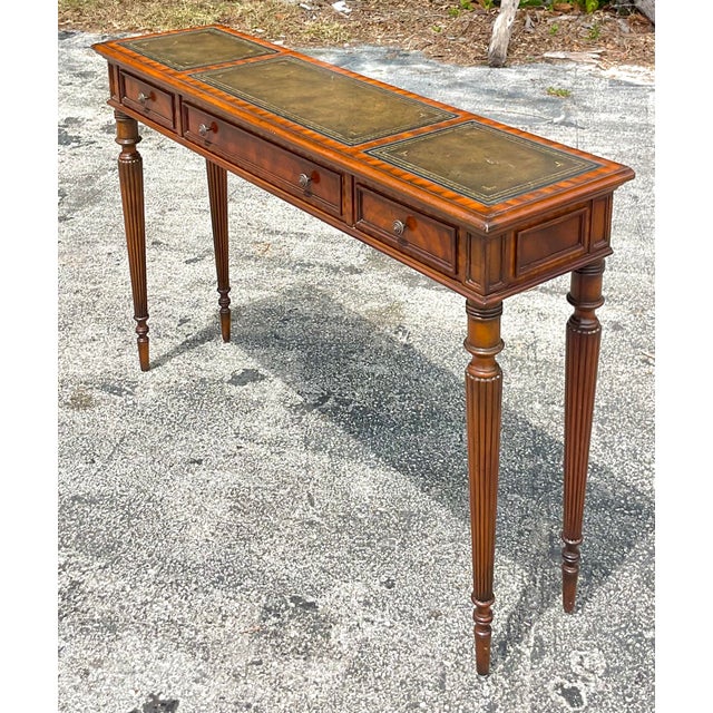Vintage Regency Maitland Smith Leather Embossed Console Table For Sale In West Palm - Image 6 of 7