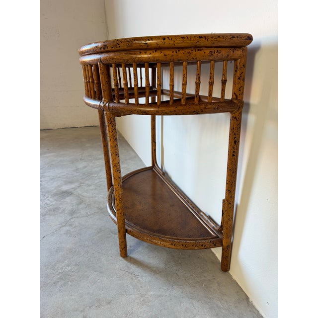 Vintage Coastal Faux Tortoise Shell Finish Demilune Rattan Console ...