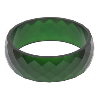 Vintage 1930's Green Diamond Faceted Bakelite Bangle Bracelet For Sale