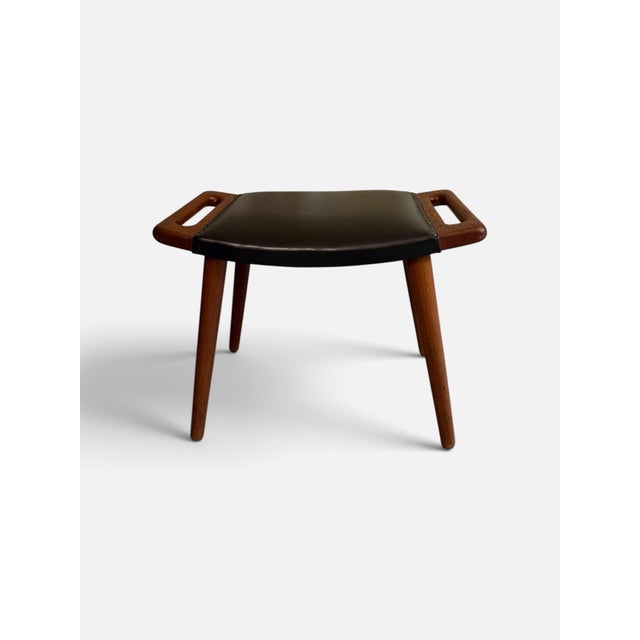 Mid-Century Danish Teak Stool with Leather Seat, 1960s For Sale - Image 4 of 4