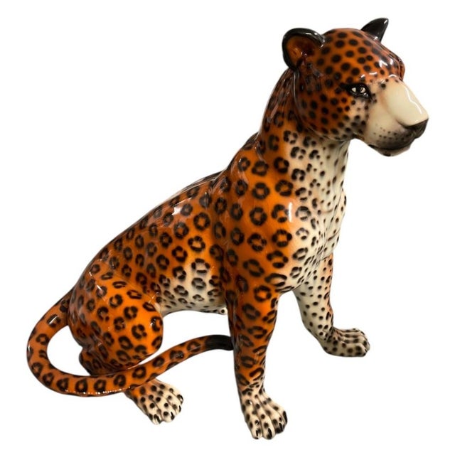 Ceramic Vintage Italian-Style Glazed Ceramic Leopard Floor Sculpture For Sale - Image 7 of 12