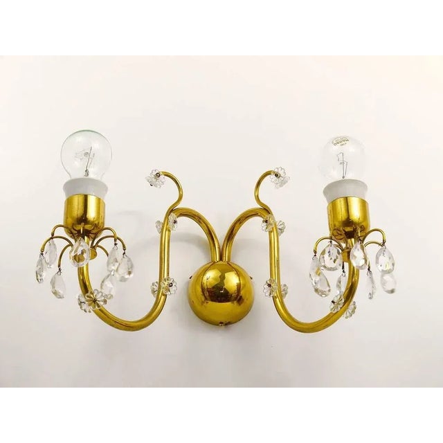 Large Viennese Brass & Crystal Wall Light by Lobmeyr, Austria, 1950s For Sale - Image 6 of 11