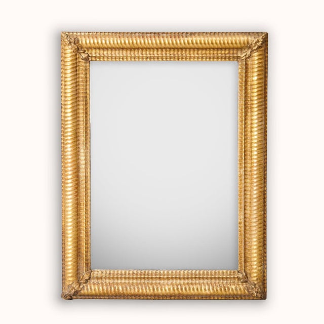 Gold French Rectangular Gilt Mirror with Ribbed Frame, 19th Century For Sale - Image 8 of 9