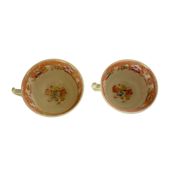 Antique Hilditch & Son Chinoiserie Porcelain Teacups Pair Made in Staffordshire - a Pair For Sale - Image 4 of 5