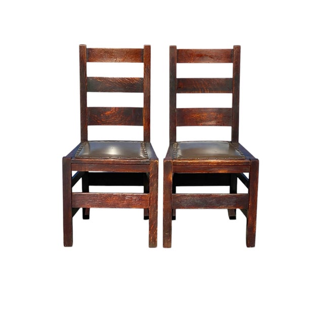 Bay Colony Antiques is proud to offer for sale this fantastic pair of antique Arts & Crafts Mission Oak Stickley Brothers...