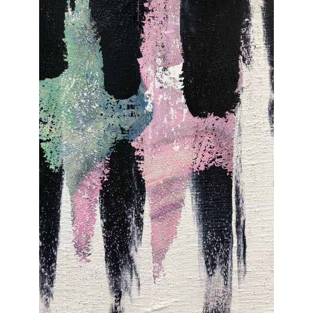 Textile Contemporary Original Artwork on Canvas by CL Auker, Mixed Media Abstract With Pink and Green For Sale - Image 7 of 8