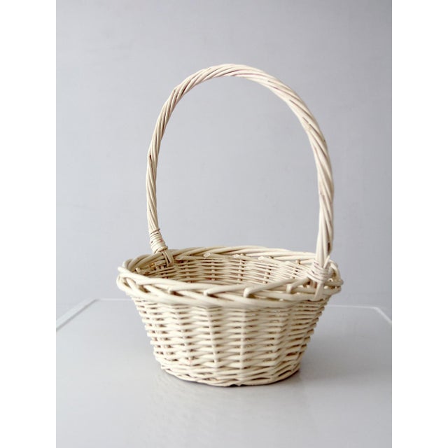 Shabby Chic Vintage Painted Wicker Gathering Basket For Sale - Image 3 of 9