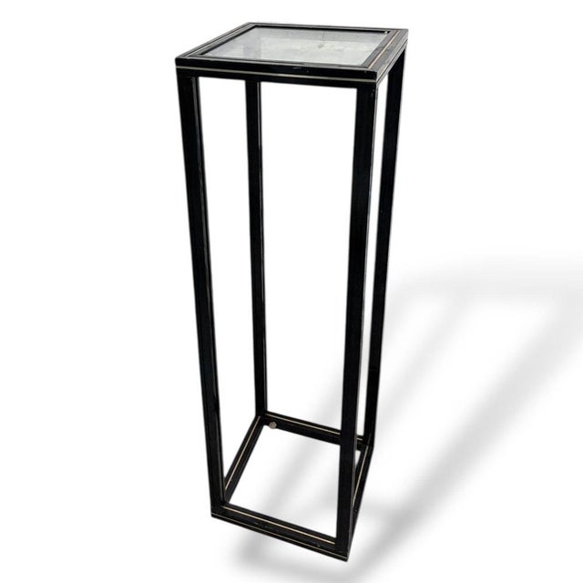 Pierre Vandel Vintage French Glass and Black Metal Plant Stand or Pedestal by Pierre Vandel, 1980s For Sale - Image 4 of 8