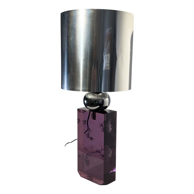 Amethyst Colored Acrylic and Chrome Table Lamp, Italy, 1970 For Sale