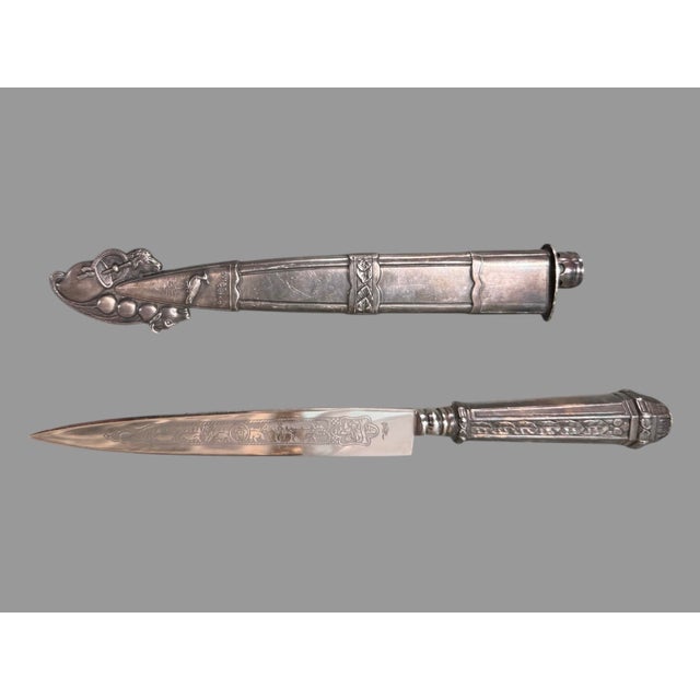 Ornate Antique Victorian Embossed Engraved Silverplate Gaucha Knife with Sheath In very good original estate fresh...