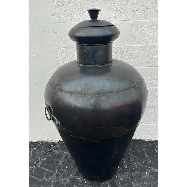 Hollywood Regency Vintage Monumental 52” Tall India Iron Pot For Sale - Image 4 of 9