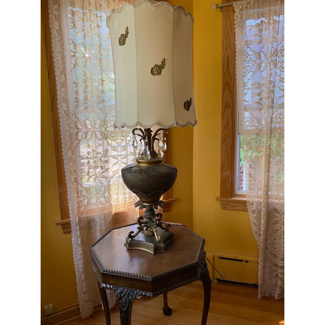1950's Vintage Carl Falkenstein Hollywood Regency Tall Table Lamp with Jeweled crystal This unique and rare vintage Carl...
