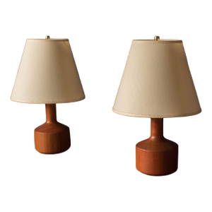 Sculptural Pair of Scandinavian Mid-Century Modern Teak Wood Table Lamps