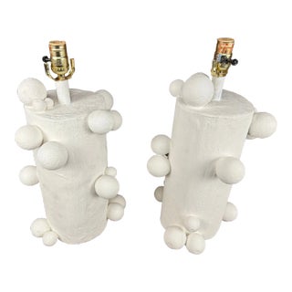 Contemporary 1980s Plaster and Wood Lamps With Balls - a Pair For Sale