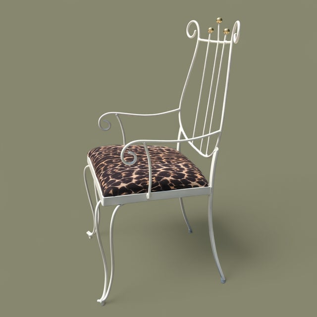 Vintage Neoclassical Metal Lyre Arm Chair With Leopard Seat Cushion For Sale - Image 10 of 12