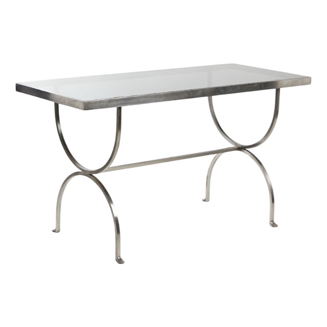 Modernist Brushed Steel and Smoked Glass Console by Maria Pergay, 1970 For Sale