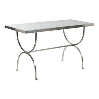 Modernist Brushed Steel and Smoked Glass Console in the style of Maria Pergay, 1970 For Sale