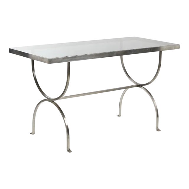 Modernist Brushed Steel and Smoked Glass Console in the style of Maria Pergay, 1970 For Sale