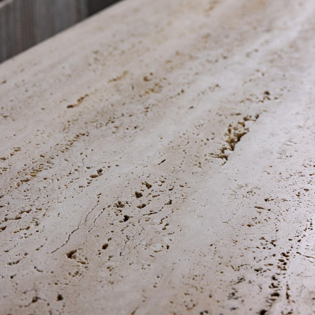 Brutalist Sculptural Brass and Travertine Console Table, 1970s For Sale - Image 3 of 4