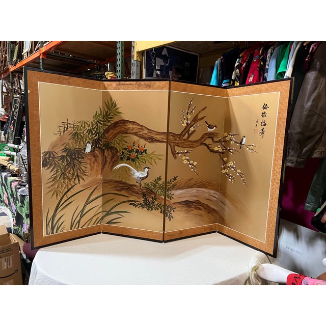1970s Asian Half Silk Screen With Bird Accents For Sale In Atlanta - Image 6 of 9