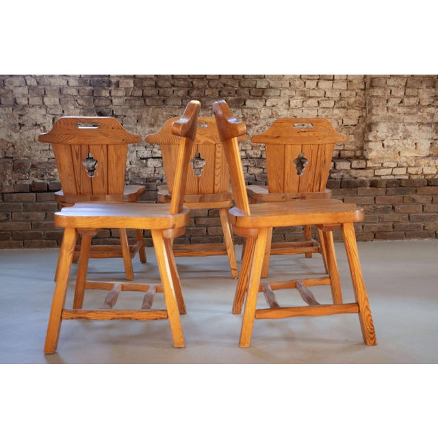 Sculptural Pine Dining Chairs with Keyhole Backs, 1970s, Set of 4 For Sale - Image 10 of 14