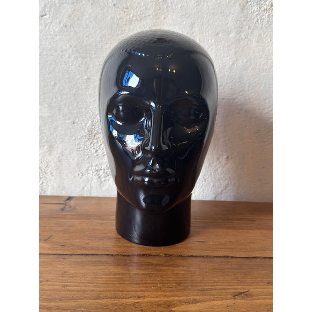 Vintage Black Ceramic Mannequin Display Head from Royal Crown Holland, 1970s For Sale - Image 4 of 8