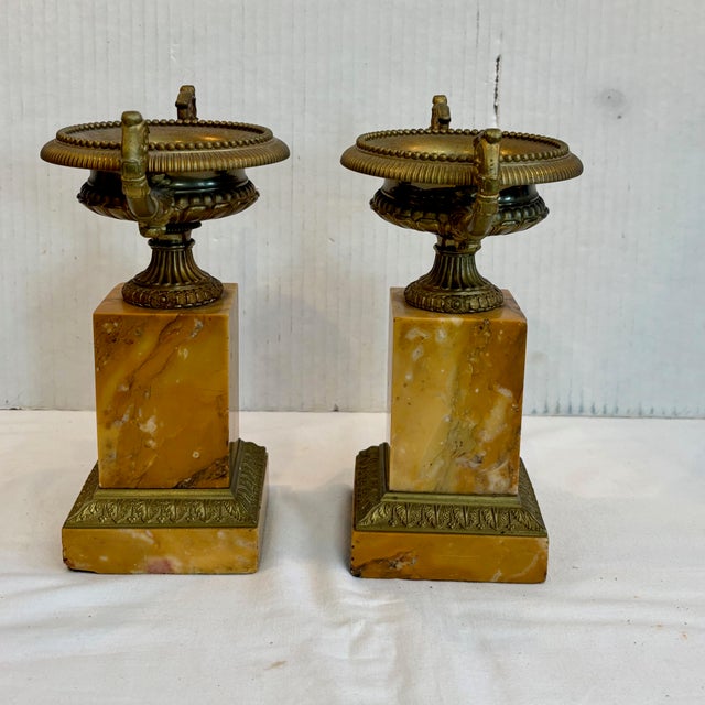 Late 19th Century Pair of 19th Century French Bronze and Sienna Marble Urns For Sale - Image 5 of 12