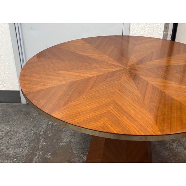 Wood Anthropologie Quillen Marquetry Round Walnut Pedestal Dining Table, 48 Inches For Sale - Image 7 of 12