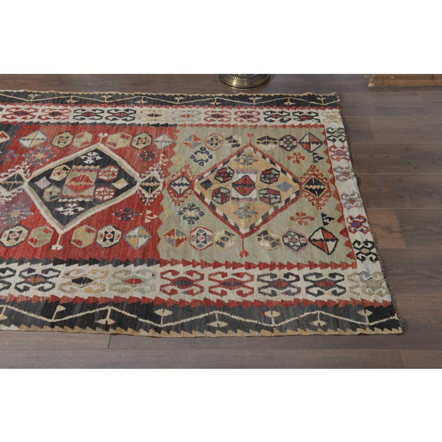 1970s 1970s Vintage Handmade Wool Cotton Red Runner Rug For Sale - Image 5 of 11